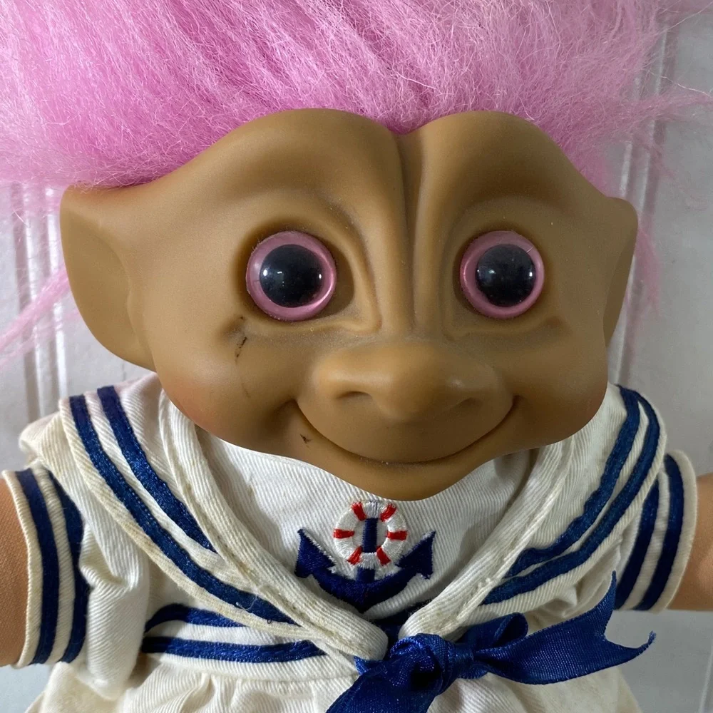 Vintage 80s 1991 Treasure Trolls Troll‎ Doll Pink Hair Haunted Look Sailor Girl